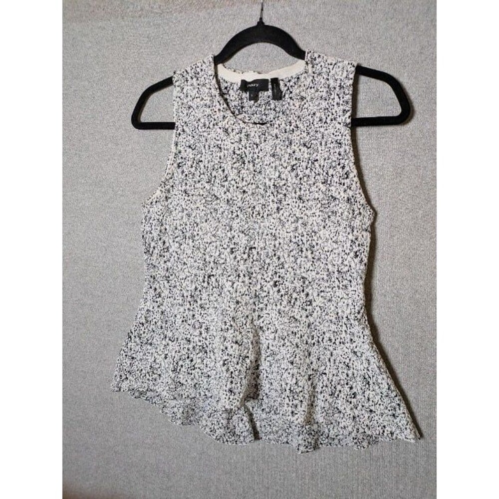 Theory Black & White Textured Sleeveless Peplum Top Size Small 90s Office Siren